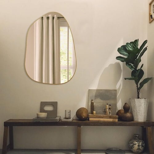 Asymmetrical Gold Wall Mirror — Wood Frame - lit&Co