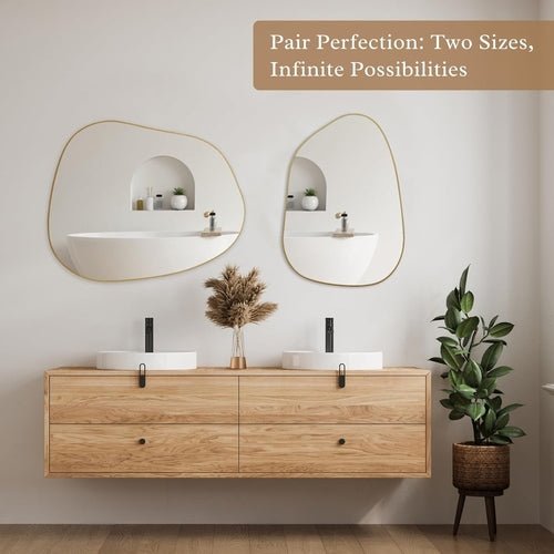 Asymmetrical Gold Wall Mirror — Wood Frame - lit&Co
