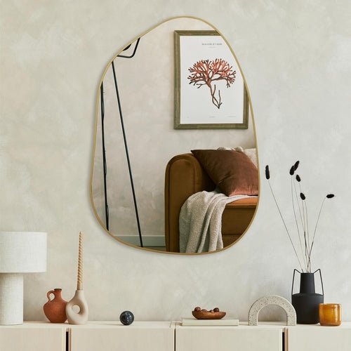 Asymmetrical Gold Wall Mirror — Wood Frame - lit&Co