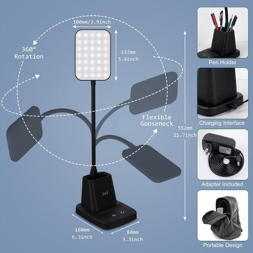 LED Desk Lamp with Wireless Charger — Matte Black - lit&Co