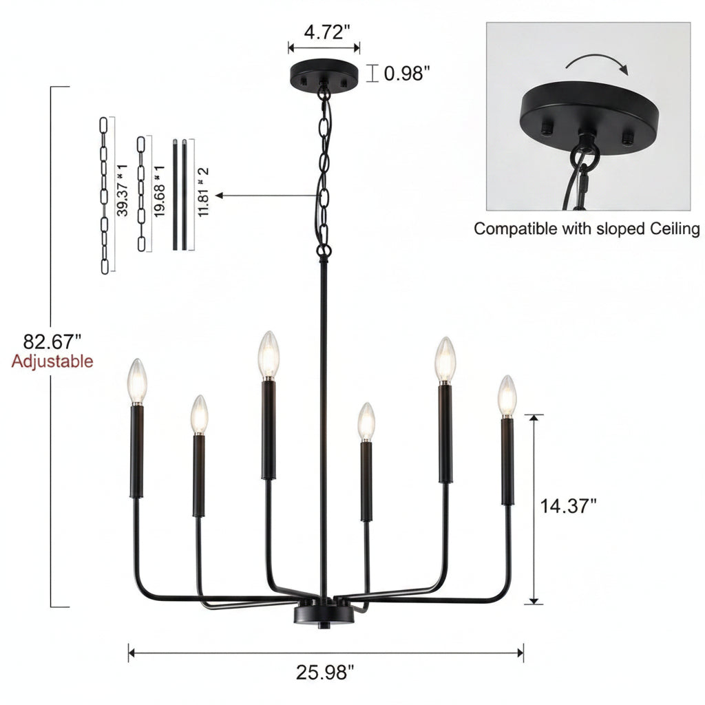 Modern Black 6 Light Chandelier Dining Farmhouse Pendant - lit&Co