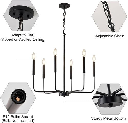Modern Black 6 Light Chandelier Dining Farmhouse Pendant - lit&Co