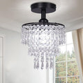 Small Black Crystal Chandelier Flush Mount With Raindrops - lit&Co