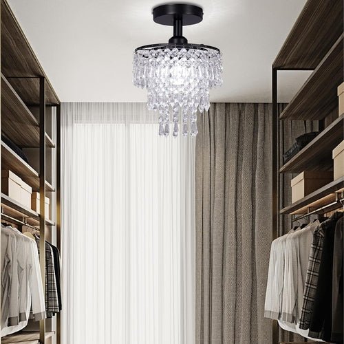 Small Black Crystal Chandelier Flush Mount With Raindrops - lit&Co