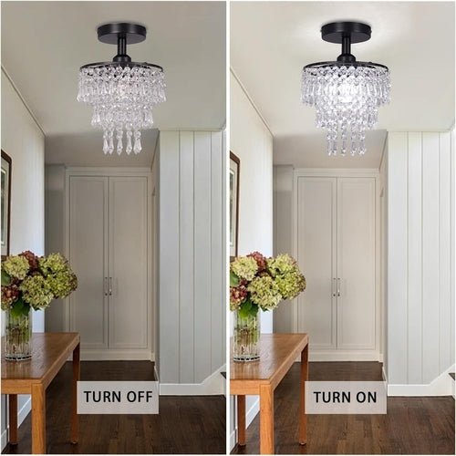 Small Black Crystal Chandelier Flush Mount With Raindrops - lit&Co